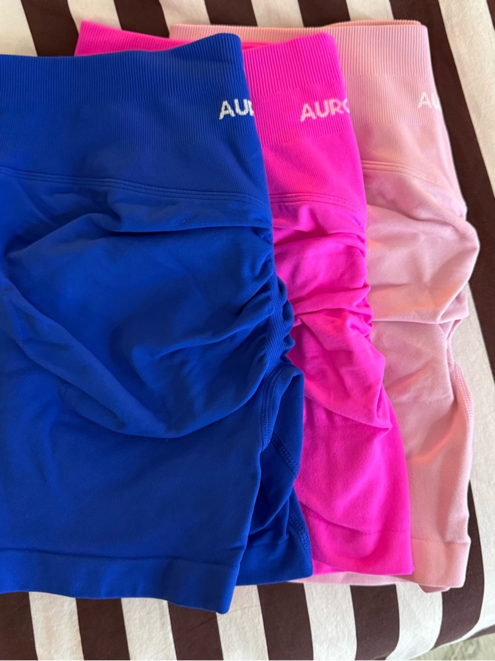 Aurola Women's Seamless High-Waist Athletic Shorts - Blue, Hot Pink & Light Pink - Picture 2 of 2